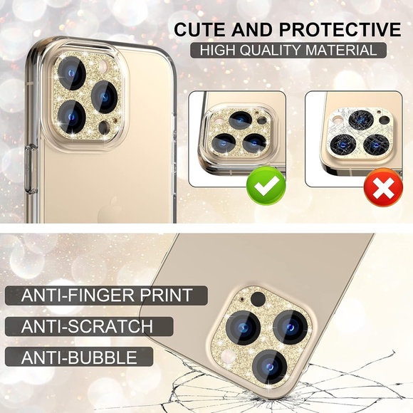 iPhone 13 Pro Glitter Camera Lens Cover + Lens Screen Protector, For 6.1 & 6.7 - Picture 5 of 9